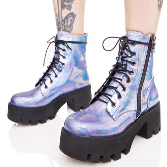 CURRENT MOOD Opalescent Odyssey holographic platform boots size 6 - Picture 3 of 14